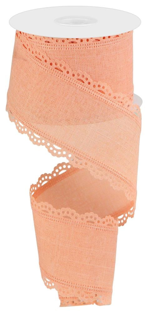 Wired Ribbon * Solid Peach * Scalloped Edge Canvas  * 2.5" x 10 Yards * RGC1303ET