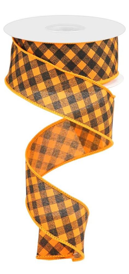 Wired Ribbon * Bias Gingham Pattern * Orange and Black Canvas * 1.5" x 10 Yards * RGC13306K
