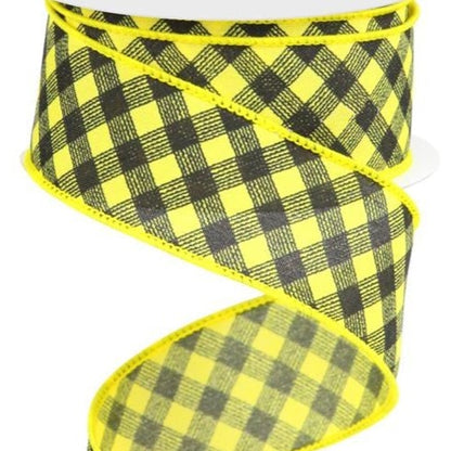Wired Ribbon * Bias Gingham Pattern * Yellow and Black Canvas * 1.5" x 10 Yards * RGC1330CJ