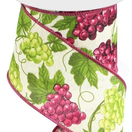 Rgc Ribbon Wired Ribbon * Grapes * Cream, Purple, Burgundy and Green Canvas * 2.5 ...