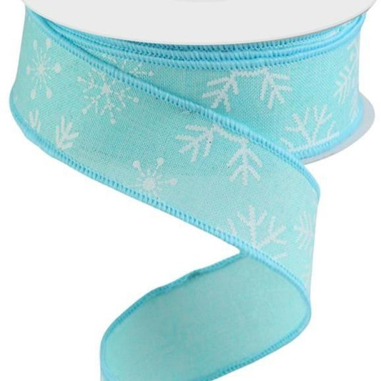 Wired Ribbon * Snowflakes * Ice Blue and White * 1.5" x 10 Yards Canvas * RGC1418H1