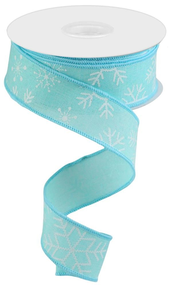 Wired Ribbon * Snowflakes * Ice Blue and White * 1.5" x 10 Yards Canvas * RGC1418H1