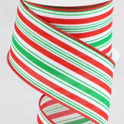 Wired Ribbon * Vertical Stripe * White, Red and Emerald Canvas * 2.5" x 10 Yards * RGC149127