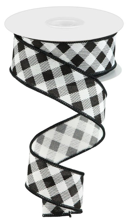 Wired Ribbon * Diagonal Check * Black and White * 1.5" x 10 Yards Canvas * RGC151727