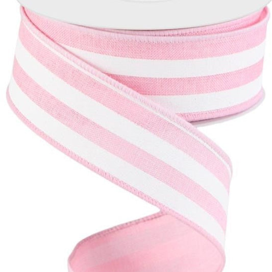 Wired Ribbon * Vertical Stripe * Pink and White Canvas * 1.5" x 10 Yards * RGC156215