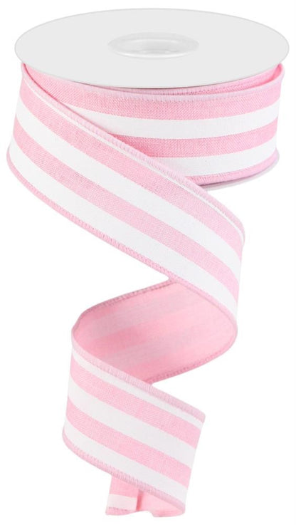 Wired Ribbon * Vertical Stripe * Pink and White Canvas * 1.5" x 10 Yards * RGC156215