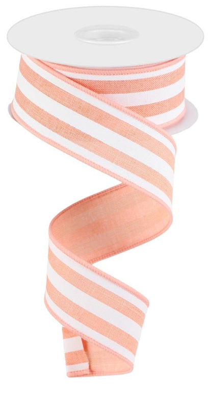 Wired Ribbon * Vertical Stripe * Peach and White Canvas * 1.5" x 10 Yards * RGC156221