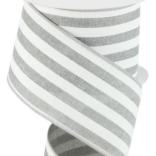 Wired Ribbon * Vertical Stripe * Lt. Grey and White Canvas * 2.5