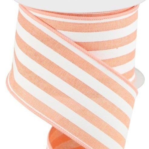Wired Ribbon * Vertical Stripe * Peach and White Canvas * 2.5" x 10 Yards * RGC156321