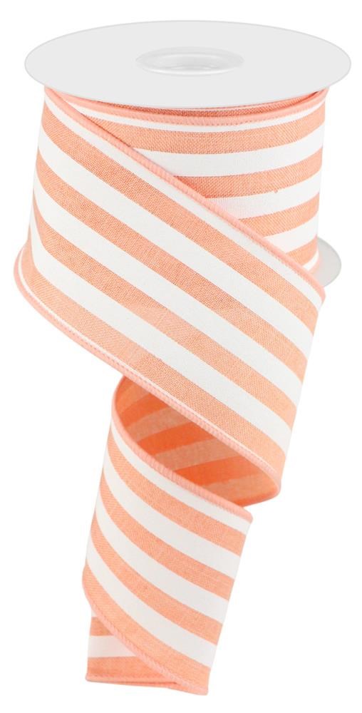 Wired Ribbon * Vertical Stripe * Peach and White Canvas * 2.5" x 10 Yards * RGC156321