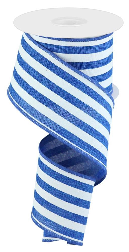 Wired Ribbon * Vertical Stripe * Royal Blue and White Canvas * 2.5" x 10 Yards * RGC156325