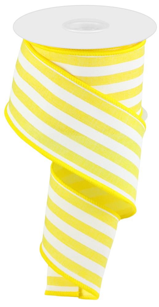 Wired Ribbon * Vertical Stripe * Yellow and White Canvas * 2.5" x 10 Yards * RGC156329