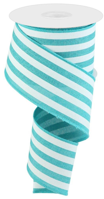 Wired Ribbon * Vertical Stripe * Lt. Teal and White Canvas * 2.5" x 10 Yards * RGC1563A6