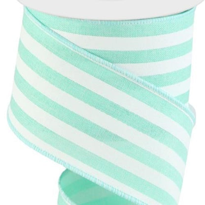 Wired Ribbon * Vertical Stripe * Mint and White Canvas * 2.5" x 10 Yards * RGC1563AN