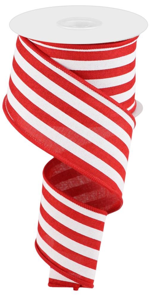 Wired Ribbon * Vertical Stripe * Red and White Canvas * 2.5" x 10 Yards * RGC156624