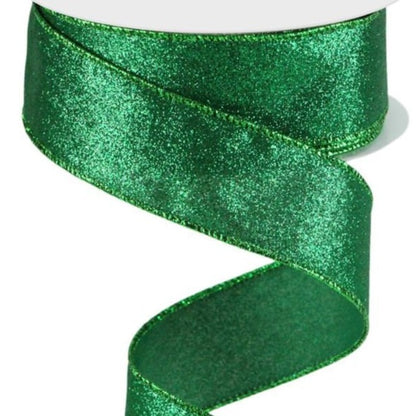 Wired Ribbon * Shimmer Glitter * Emerald Green * 1.5" x 10 Yards Canvas * RGC159606
