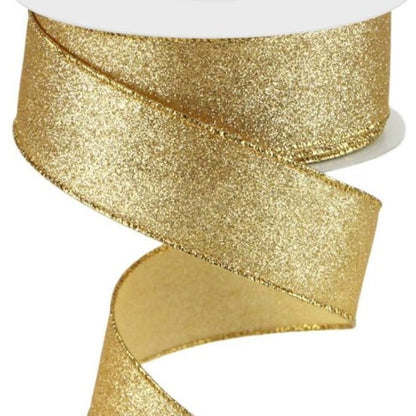 Wired Ribbon * Shimmer Glitter * Gold * 1.5" x 10 Yards Canvas * RGC159608