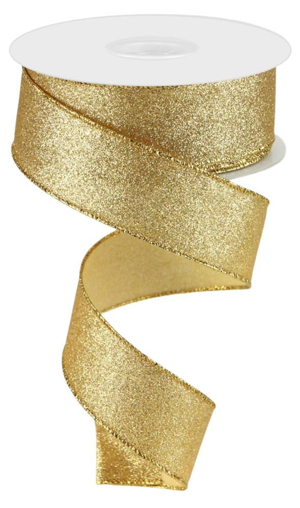 Wired Ribbon * Shimmer Glitter * Gold * 1.5" x 10 Yards Canvas * RGC159608