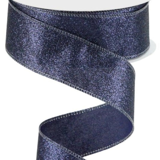Wired Ribbon * Shimmer Glitter * Navy Blue * 1.5" x 10 Yards Canvas * RGC159619