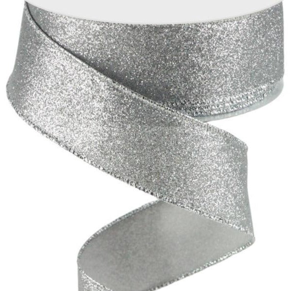 Wired Ribbon * Shimmer Glitter * Silver * 1.5" x 10 Yards Canvas * RGC159626