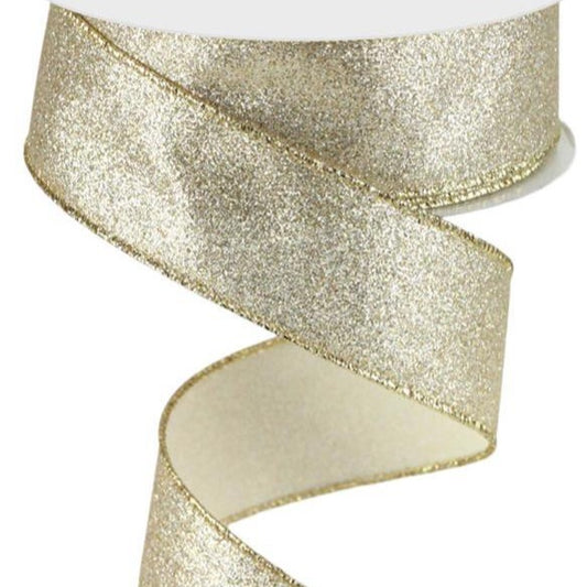 Wired Ribbon * Shimmer Glitter * Champagne * 1.5" x 10 Yards Canvas * RGC159644