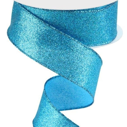 Wired Ribbon * Shimmer Glitter * Turquoise * 1.5" x 10 Yards Canvas * RGC1596A2