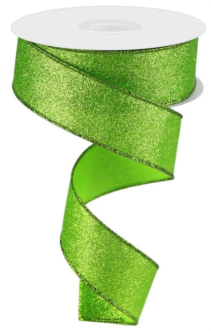 Wired Ribbon * Shimmer Glitter * Lime * 1.5" x 10 Yards Canvas * RGC1596E9