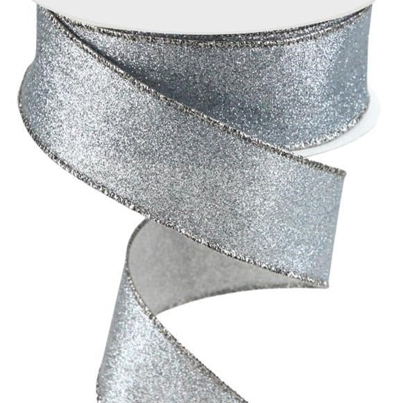 Wired Ribbon * Shimmer Glitter * Pewter * 1.5" x 10 Yards Canvas * RGC1596H9
