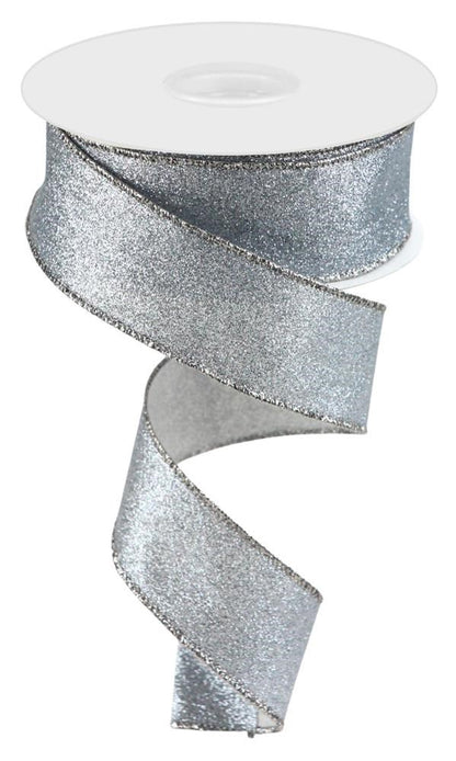 Wired Ribbon * Shimmer Glitter * Pewter * 1.5" x 10 Yards Canvas * RGC1596H9