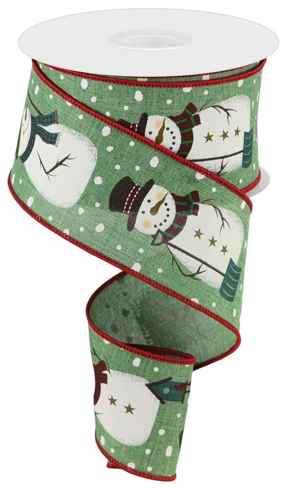 Wired Ribbon * Rustic Snowmen * Green, White, Black and Burgundy Canvas * 2.5 inches x 10 Yards * RGC1605AM