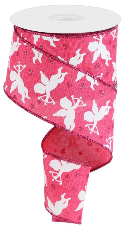 Wired Ribbon * Cupid * Hot Pink, White and Pink Canvas * 2.5" x 10 Yards * RGC179511