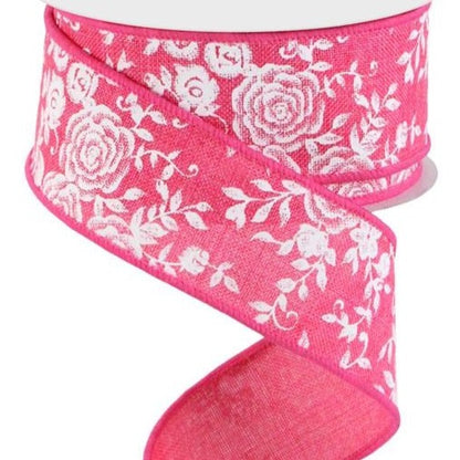 Wired Ribbon * Mini Rose * Hot Pink and White * 1.5" x 10 Yards * Canvas * RGC186011