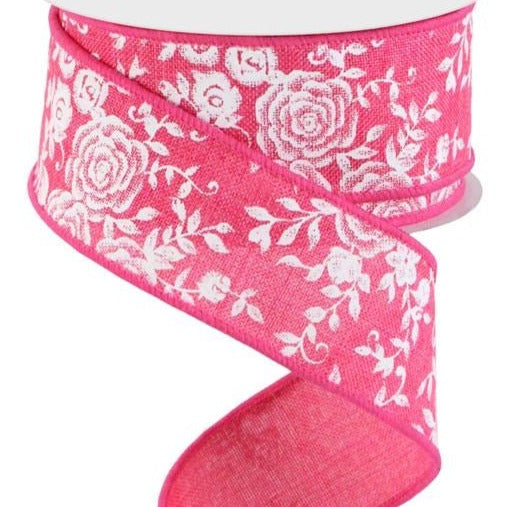 Wired Ribbon * Mini Rose * Hot Pink and White * 1.5" x 10 Yards * Canvas * RGC186011