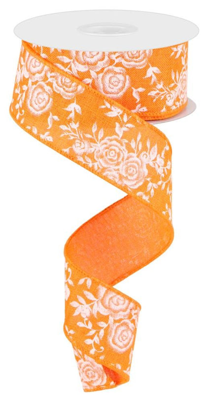 Wired Ribbon * Mini Rose * New Orange and White * 1.5" x 10 Yards * Canvas * RGC186020