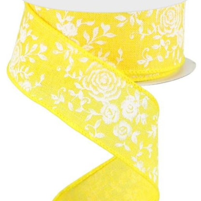 Wired Ribbon * Mini Rose * Yellow and White * 1.5" x 10 Yards * Canvas * RGC186029