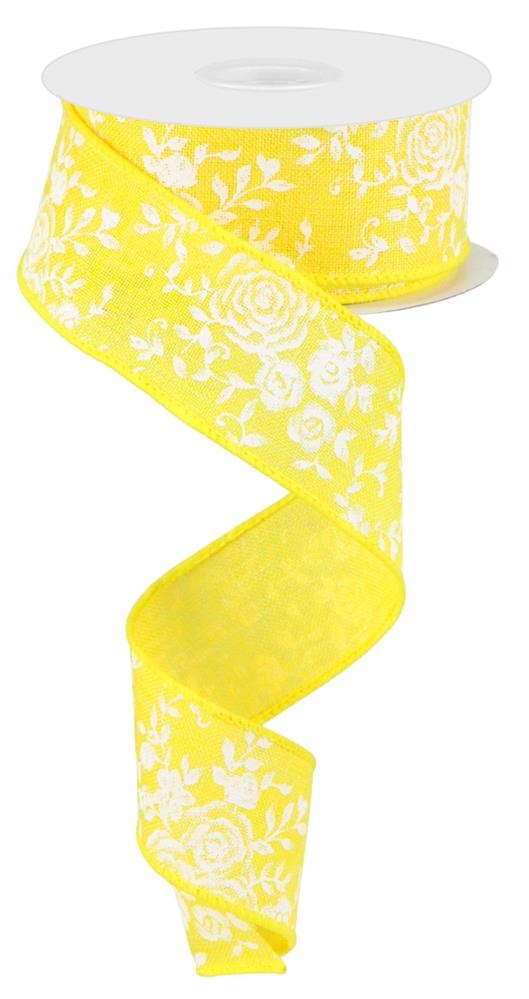 Wired Ribbon * Mini Rose * Yellow and White * 1.5" x 10 Yards * Canvas * RGC186029