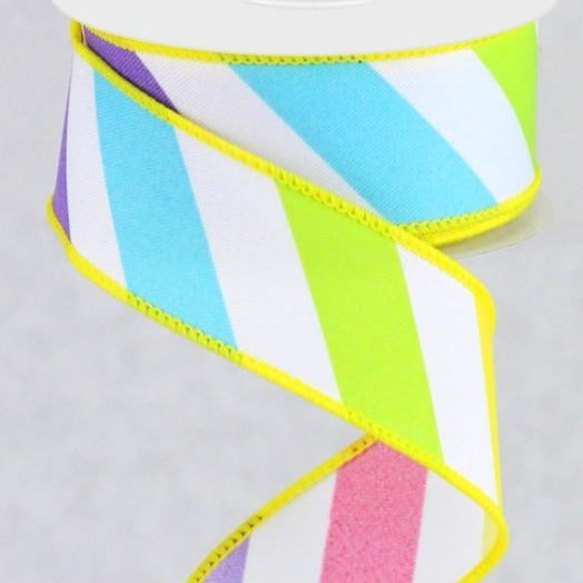 Wired Ribbon * Large Multi Diagonal Stripe * Bright Multi Colors * 1.5" x 10 Yards * Canvas * RGC1888W5