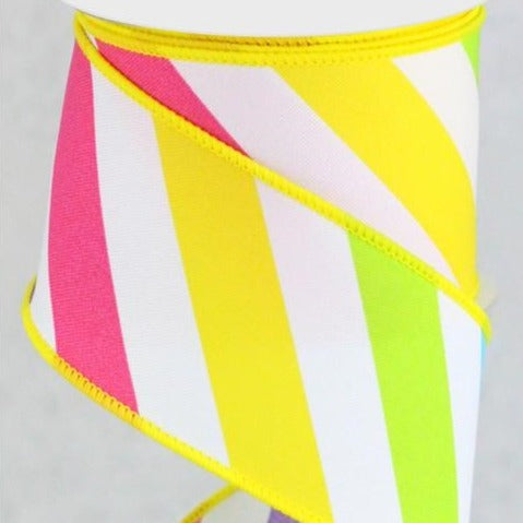 Wired Ribbon * Large Multi Diagonal Stripe *  Bright Multi Colors Canvas * 2.5" x 10 Yards * RGC1889W5