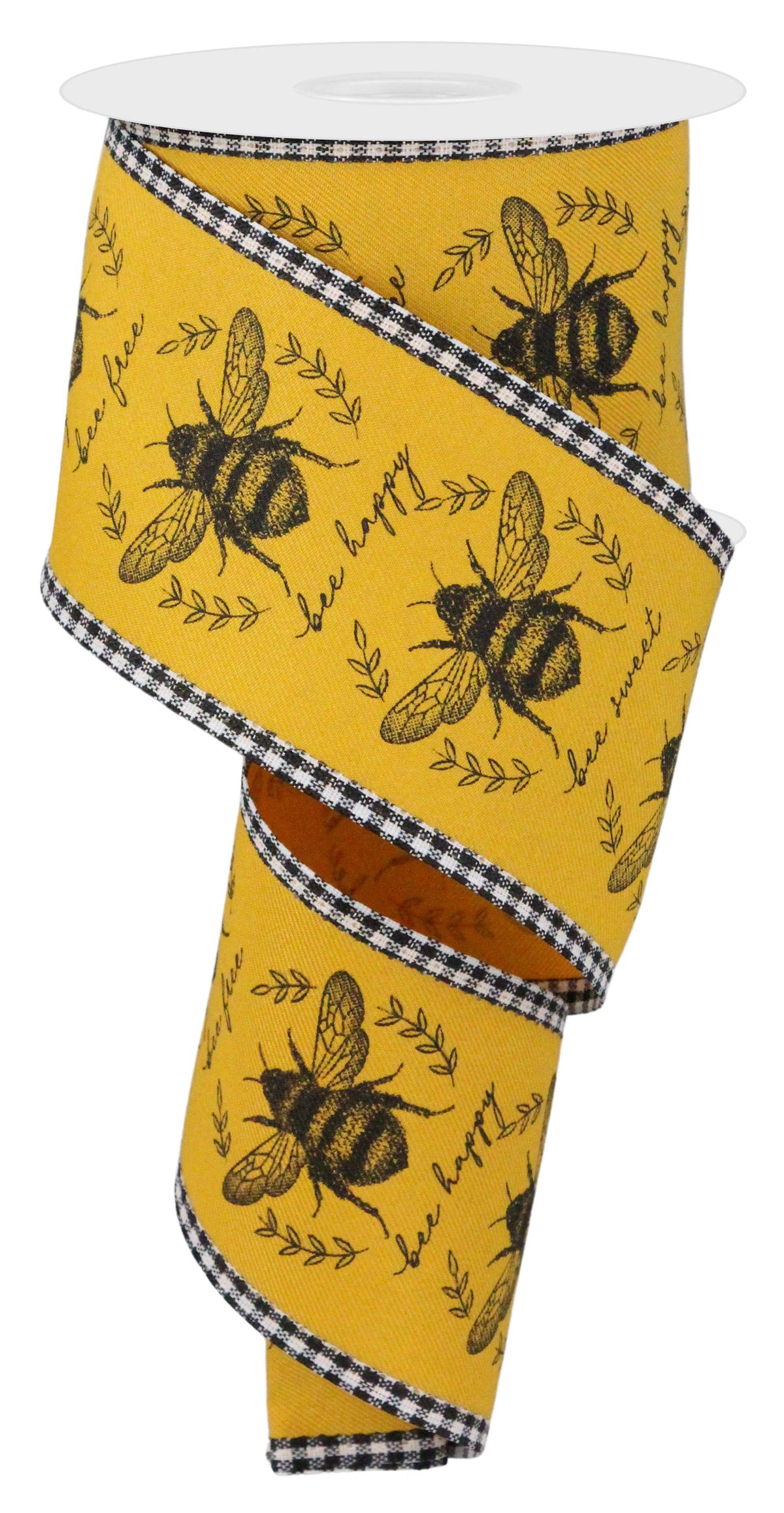 Rgc Ribbon Wired Ribbon * Classic Honey Bee w/Gingham Trim * Dk.Yellow, White and ...
