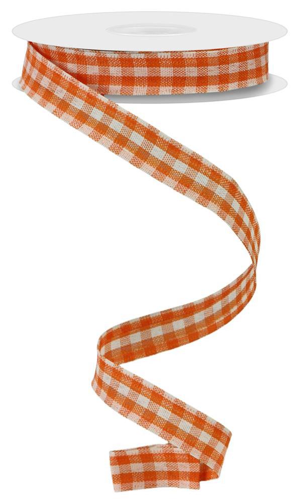 Wired Ribbon * Primitive Gingham Check * Orange and Ivory Canvas * 5/8" x 10 Yards * RGE1206M1