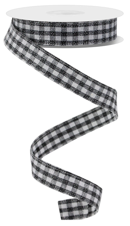 Wired Ribbon * Glitter Gingham Check * Black and White Canvas * 5/8" x 10 Yards * RGE126502