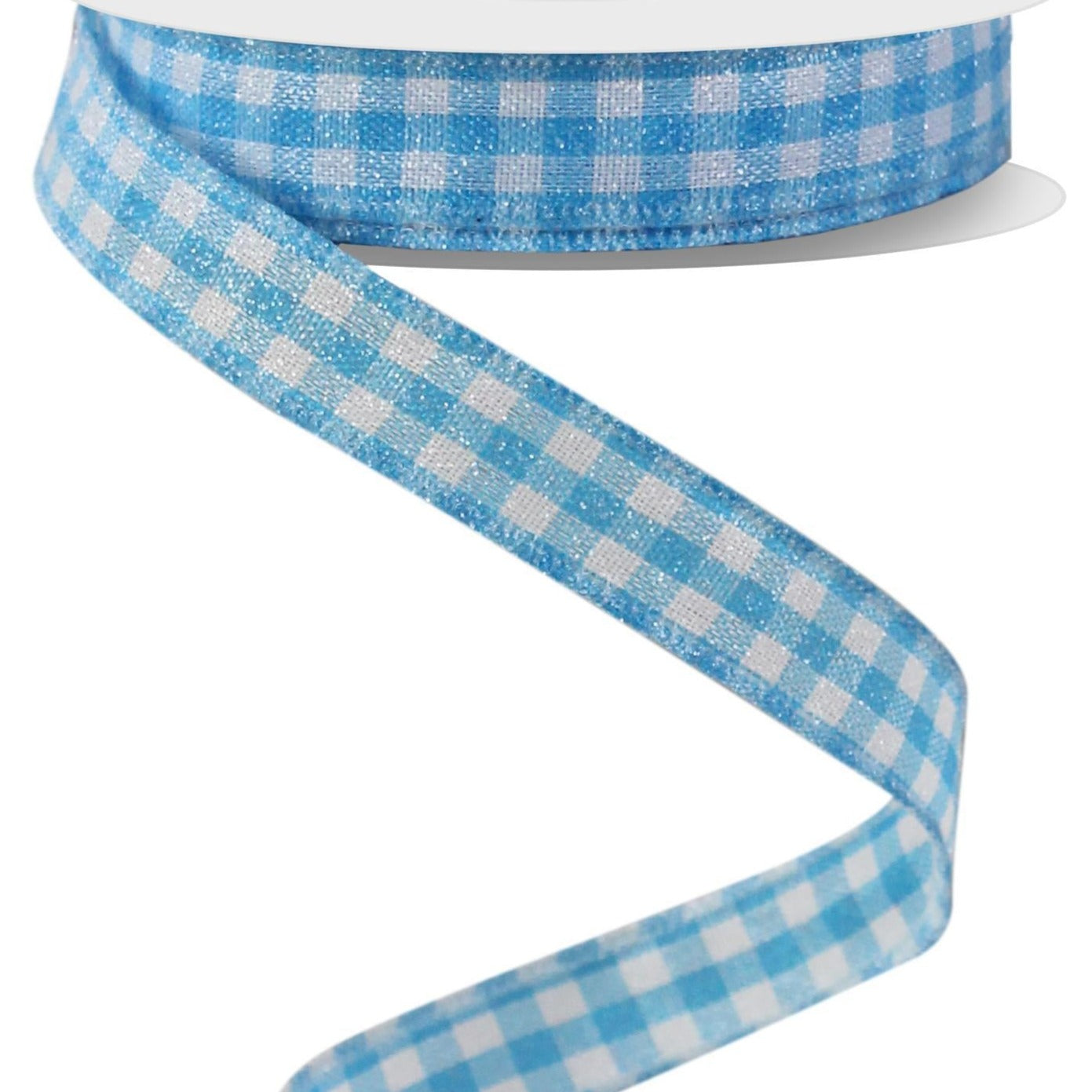 Wired Ribbon * Glitter Gingham Check * Blue and White Canvas * 5/8" x 10 Yards * RGE126603