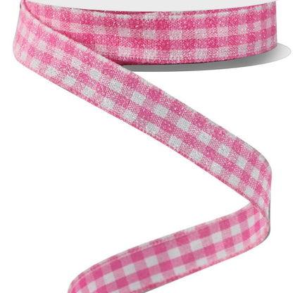 Wired Ribbon * Glitter Gingham Check * Pink and White Canvas * 5/8" x 10 Yards * RGE126622