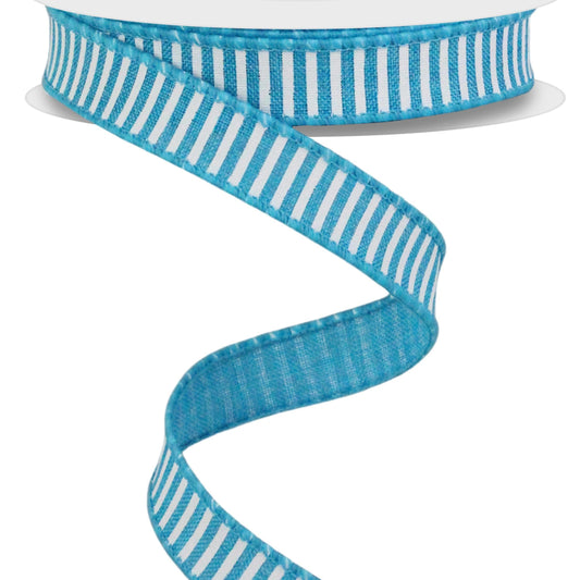 Wired Ribbon * Horizontal Stripes * Turquoise and White Canvas * 5/8" x 10 Yards * RGE1267A2
