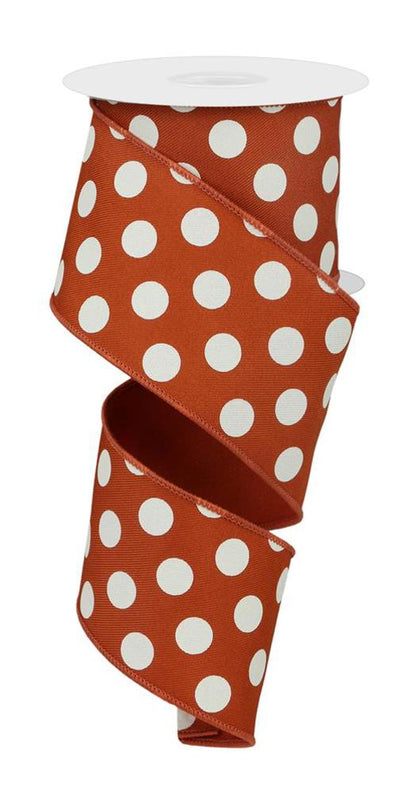 Wired Ribbon * Polka Dots * Autumn and Ivory Canvas * 2.5" x 10 Yards * RGE15273H