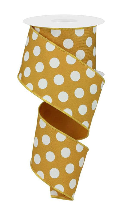 Wired Ribbon * Polka Dots * Dk. Yellow and Ivory Canvas * 2.5" x 10 Yards * RGE15273J