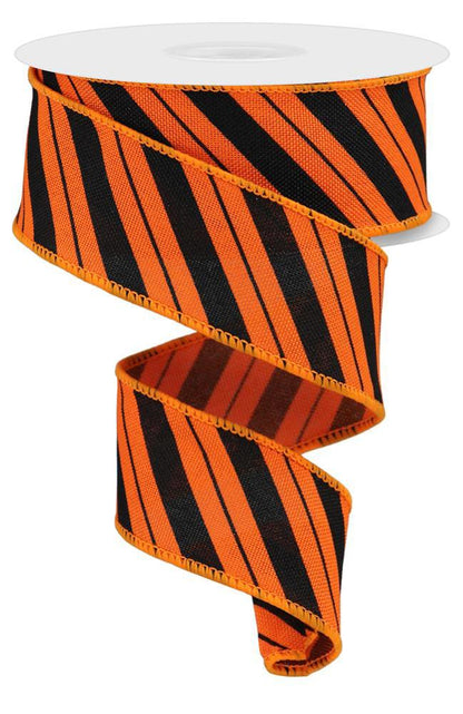 Wired Ribbon * Diagonal Lines * Orange and Black 1.5" x 10 Yards Canvas * RGE154020