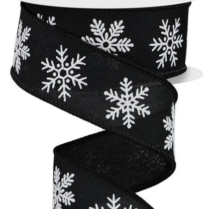 Wired Ribbon * Snowflakes * Black and White * 1.5" x 10 Yards Canvas * RGE155402
