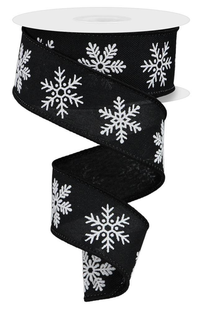 Wired Ribbon * Snowflakes * Black and White * 1.5" x 10 Yards Canvas * RGE155402