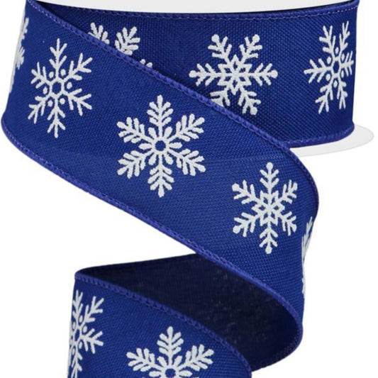 Wired Ribbon * Snowflakes * Royal Blue and White * 1.5" x 10 Yards Canvas * RGE155425
